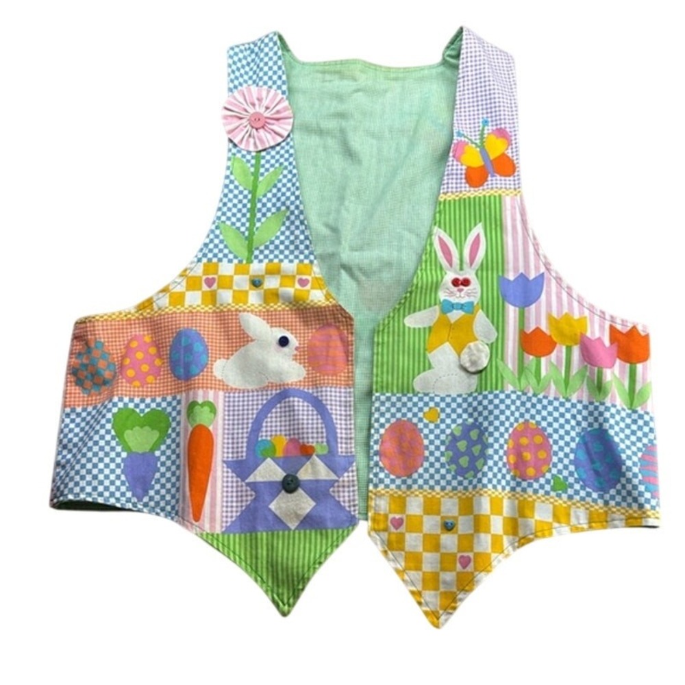 Women's Handmade Pastel Grandma Cottage Core Easter Bunny Embellished Vest